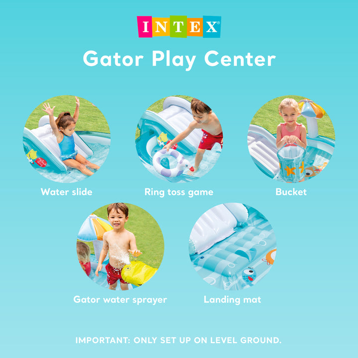 Intex Gator Outdoor Inflatable Kiddie Pool Water Play Center w/ Slide (Open Box)