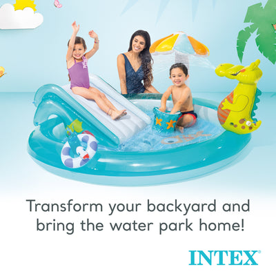 Intex Gator Outdoor Inflatable Kiddie Pool Water Play Center w/ Slide (Open Box) - VMInnovations