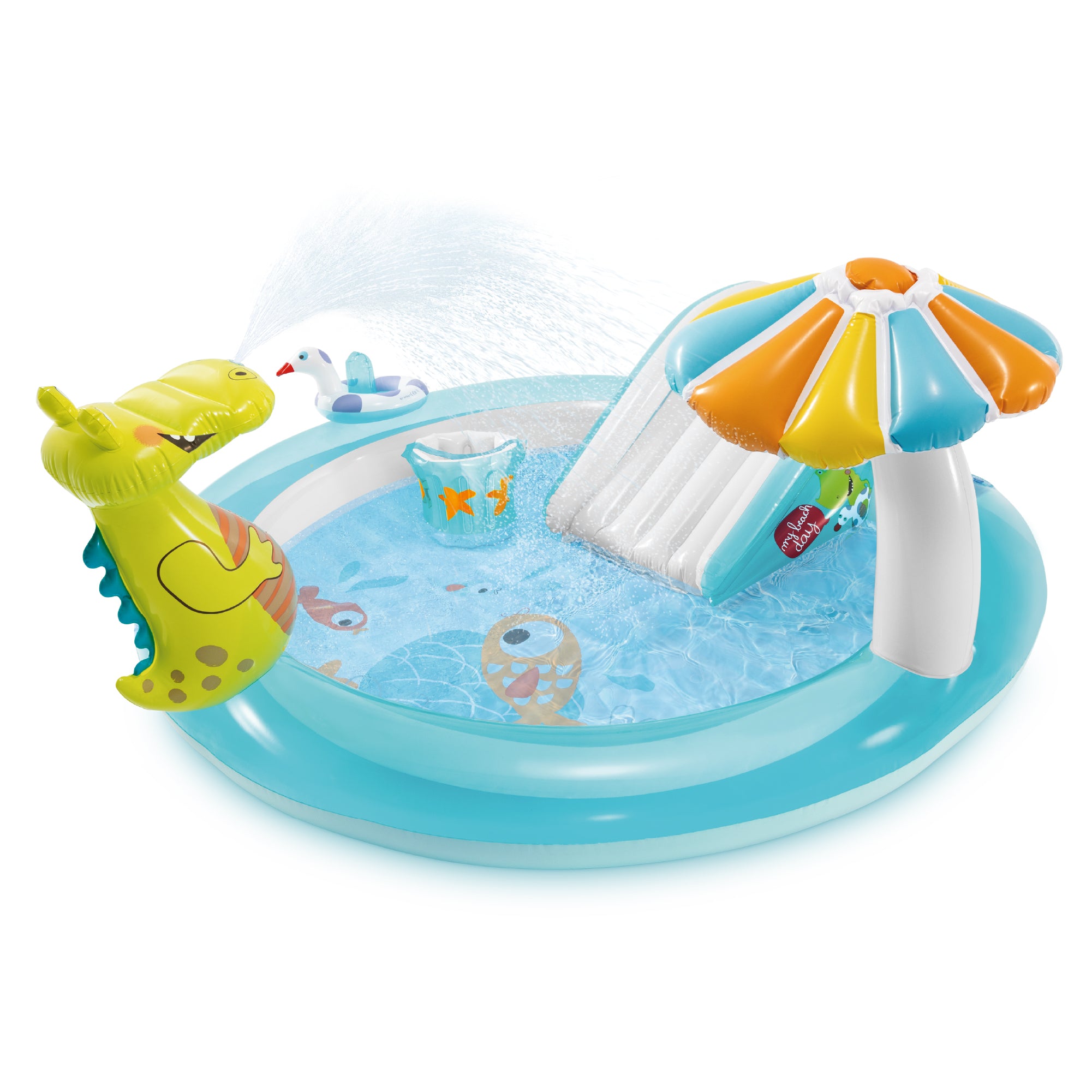 Intex Gator Outdoor Inflatable Kiddie Pool Water Play Center w/ Slide (Open Box)