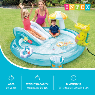 Intex Gator Outdoor Inflatable Kiddie Pool Water Play Center w/ Slide (Open Box)