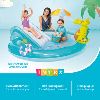Intex Gator Outdoor Inflatable Kiddie Pool Water Play Center w/ Slide (Open Box)