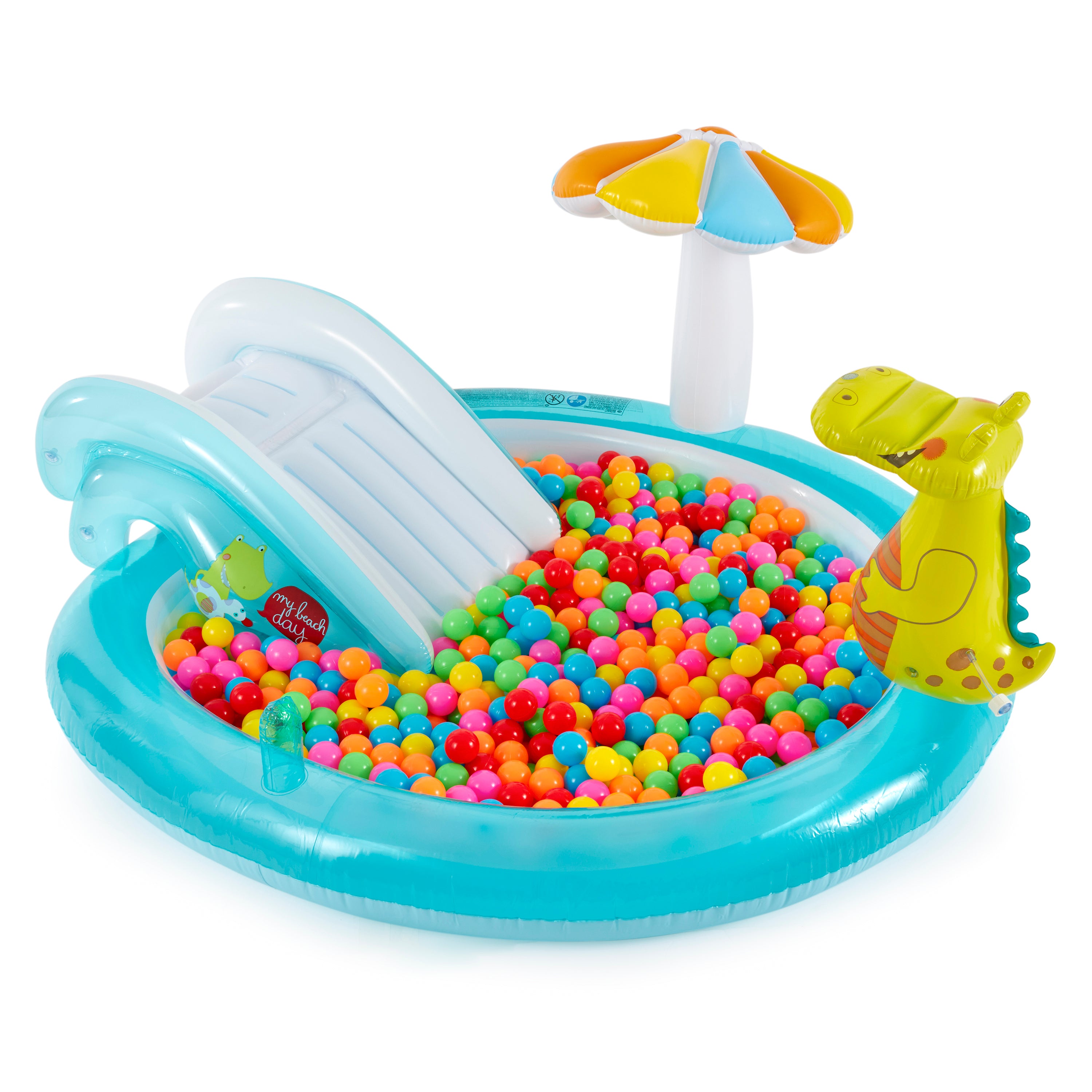 Intex Gator Inflatable Play Center Kiddie Pool with Slide & Fun Ballz, 100 Pack