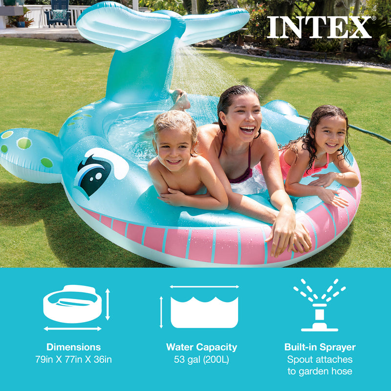 Intex 57440EP 79" x 77" x 36" Inflatable Whale Spray Kiddie Pool for Kids 2+