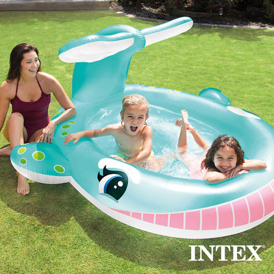 Intex 57440EP 79" x 77" x 36" Inflatable Whale Spray Kiddie Pool for Kids 2+