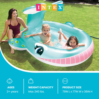 Intex 57440EP 79" x 77" x 36" Inflatable Whale Spray Kiddie Pool for Kids 2+