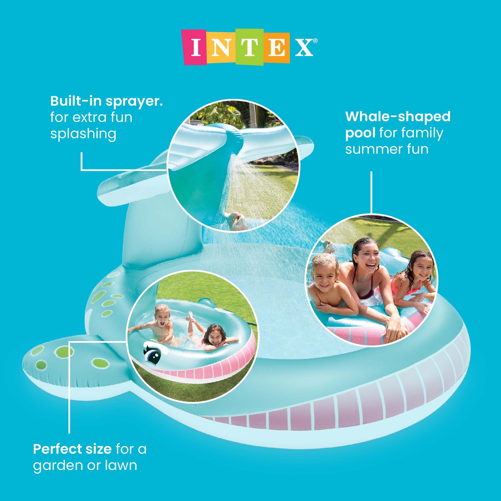 Intex 79" x 77" x 36" Inflatable Whale Spray Kiddie Pool for Kids 2+ (Open Box) - VMInnovations