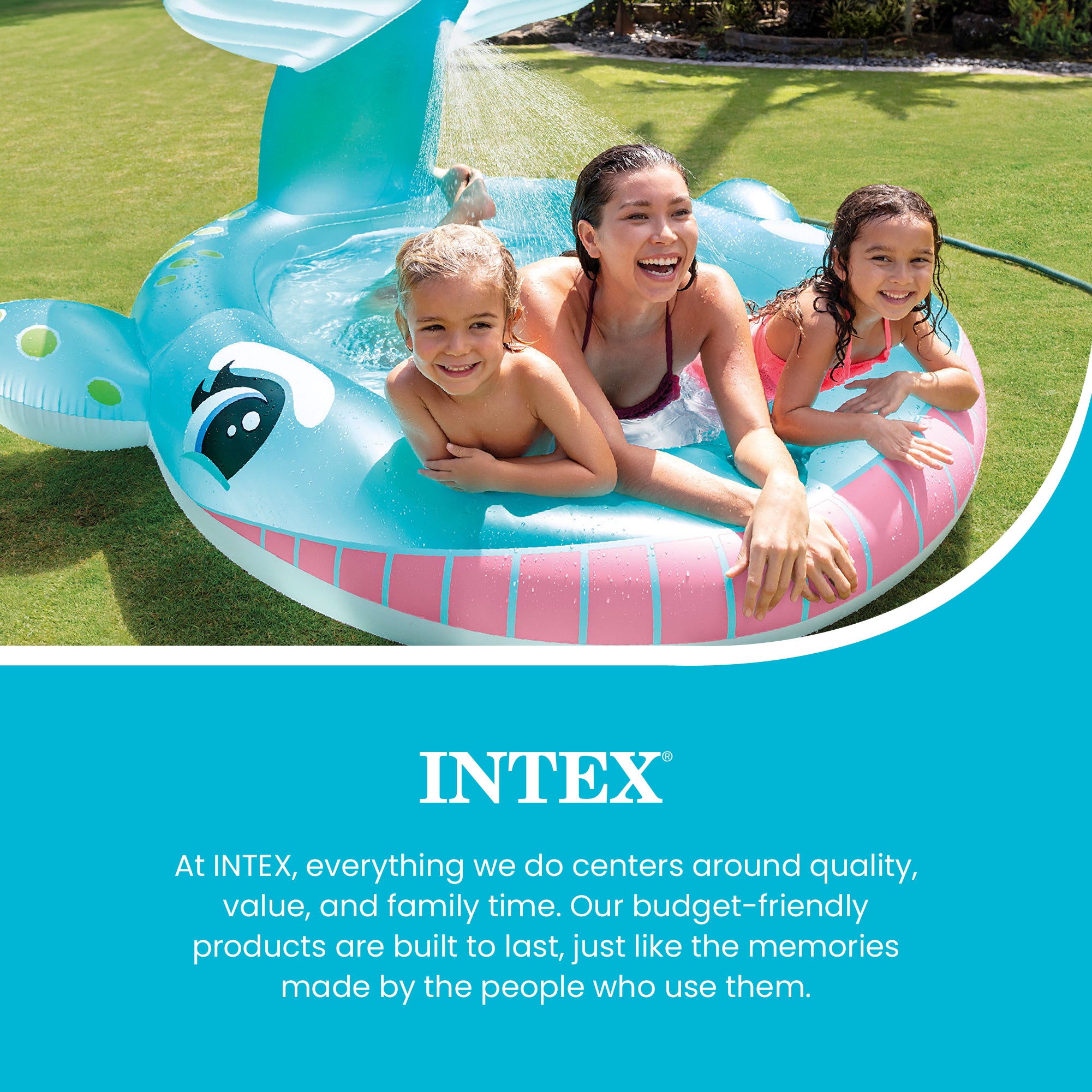Intex 57440EP 79" x 77" x 36" Inflatable Whale Spray Kiddie Pool for Kids 2+