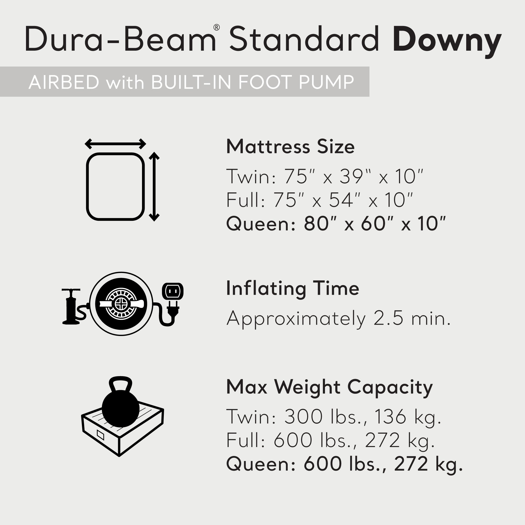 Intex 64763E Dura Beam Downy Air Mattress Bed w/ Built In Pump, Queen (Damaged)