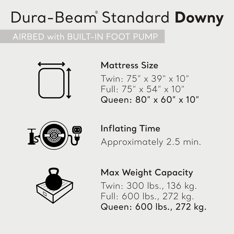 Intex Gray Standard Dura Beam Downy Air Mattress Built In Pump, Queen (Open Box)