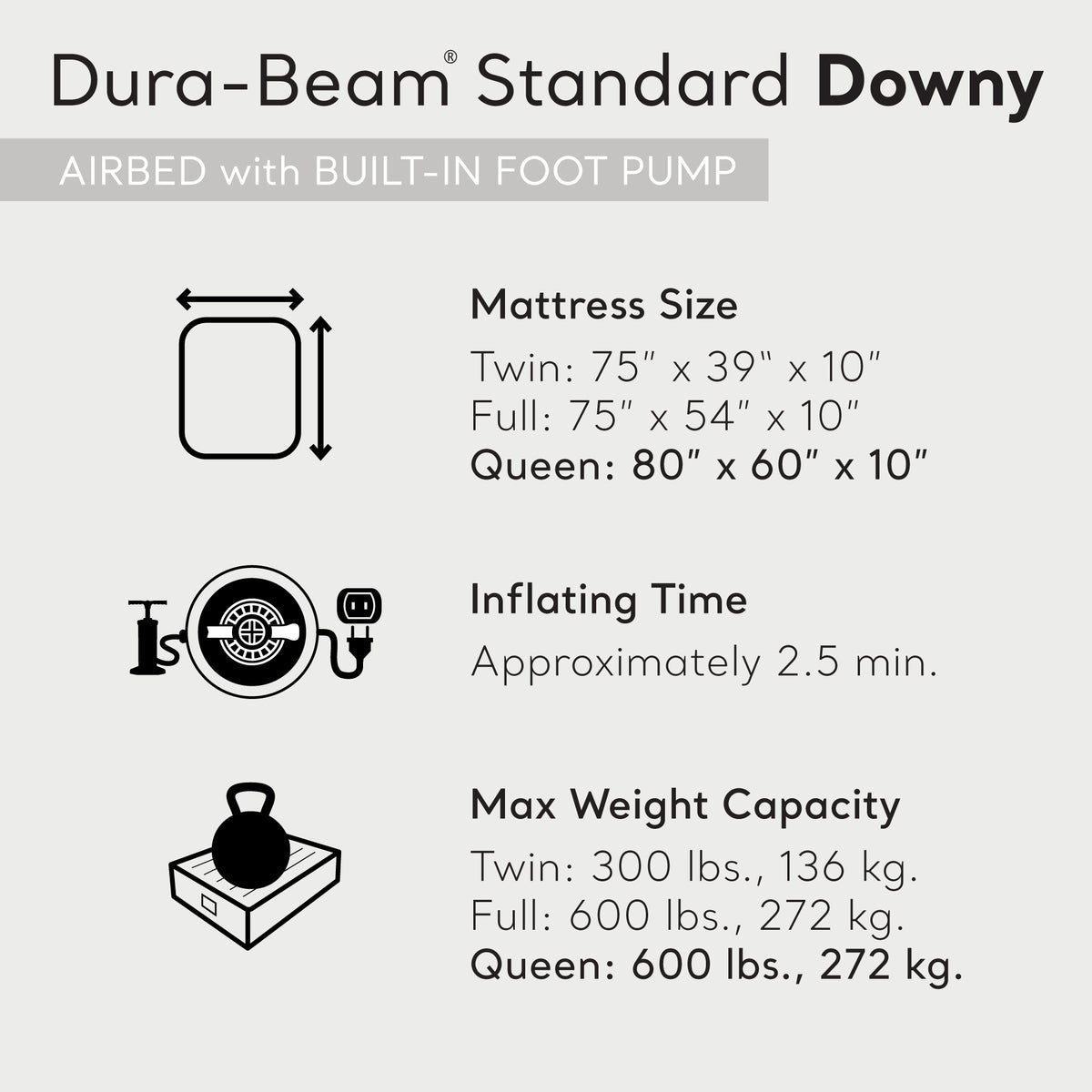 Intex 64763E Standard Dura Beam Downy Air Mattress Bed w/ Built In Pump, Queen (Refurbished)
