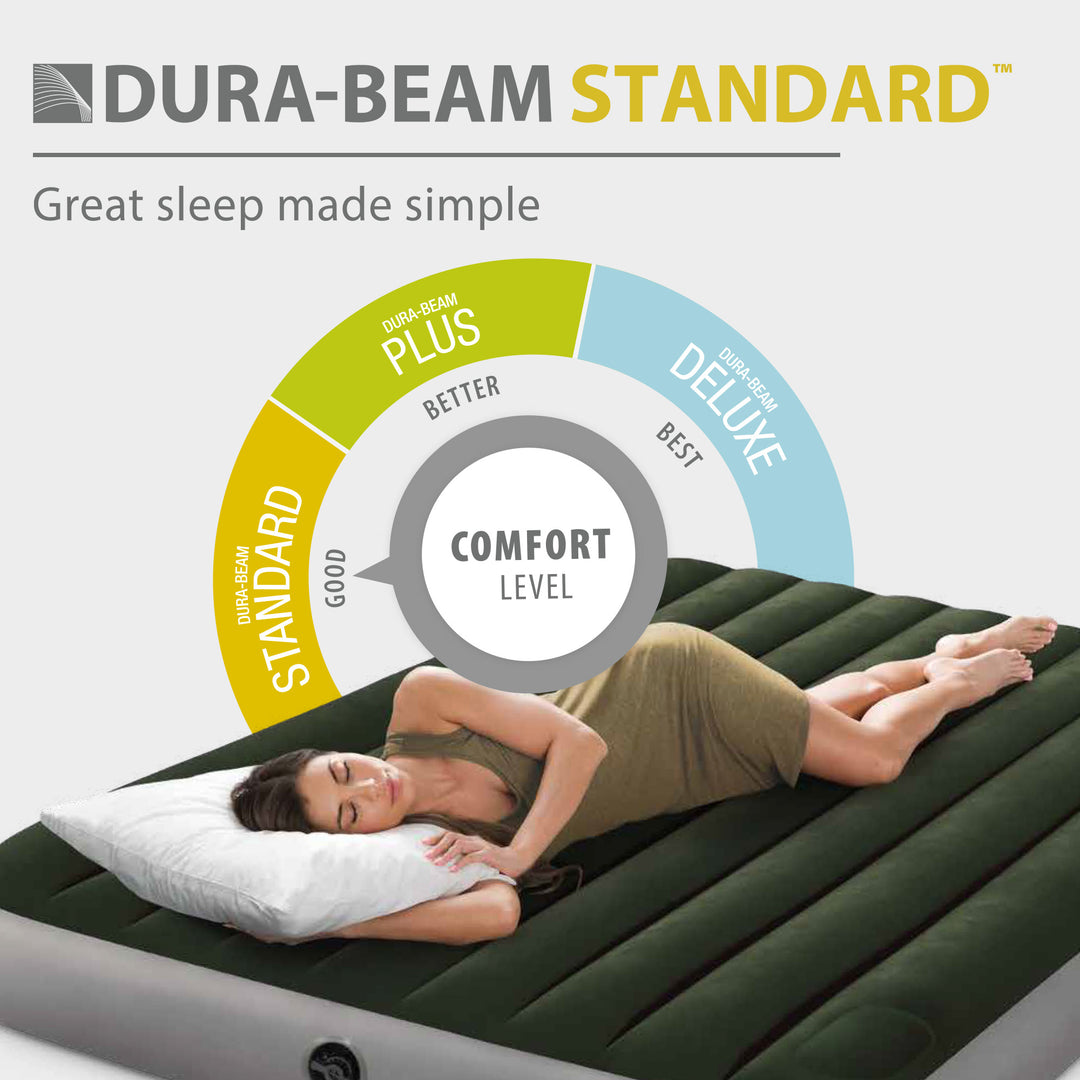 Intex 64763E Standard Dura Beam Downy Air Mattress Bed w/ Built In Pump, Queen - VMInnovations