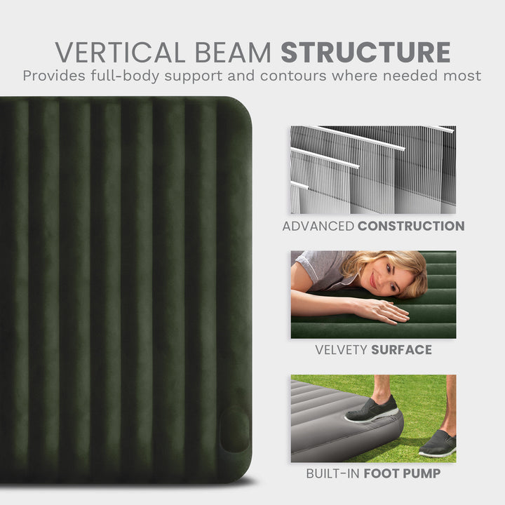 Intex 64763E Standard Dura Beam Downy Air Mattress Bed w/ Built In Pump, Queen - VMInnovations