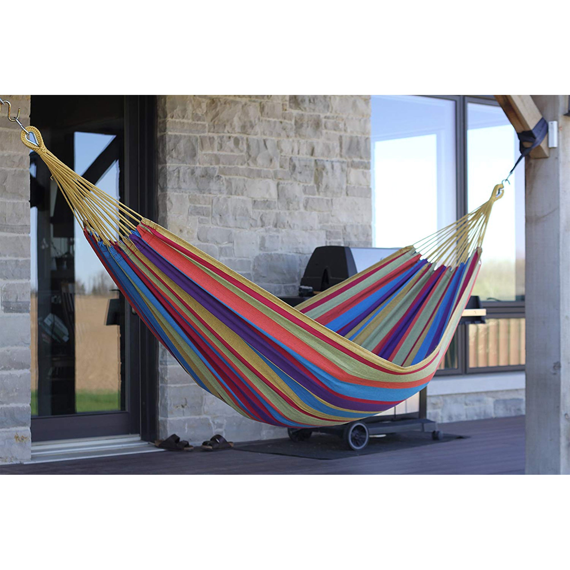 Vivere Brazilian Style Cotton One Person Outdoor Backyard Hammock, Tropical