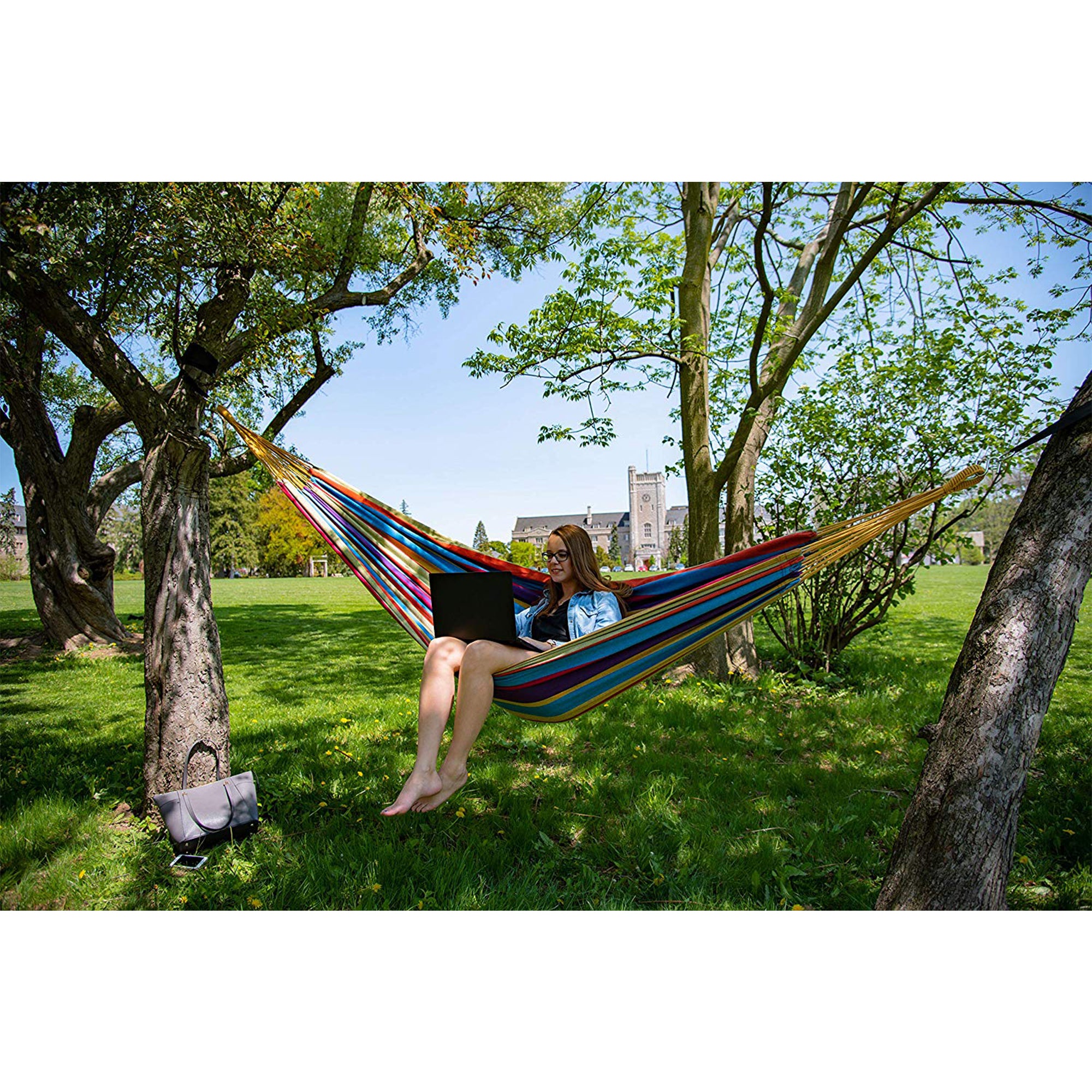 Vivere Brazilian Style Cotton One Person Outdoor Backyard Hammock, Tropical