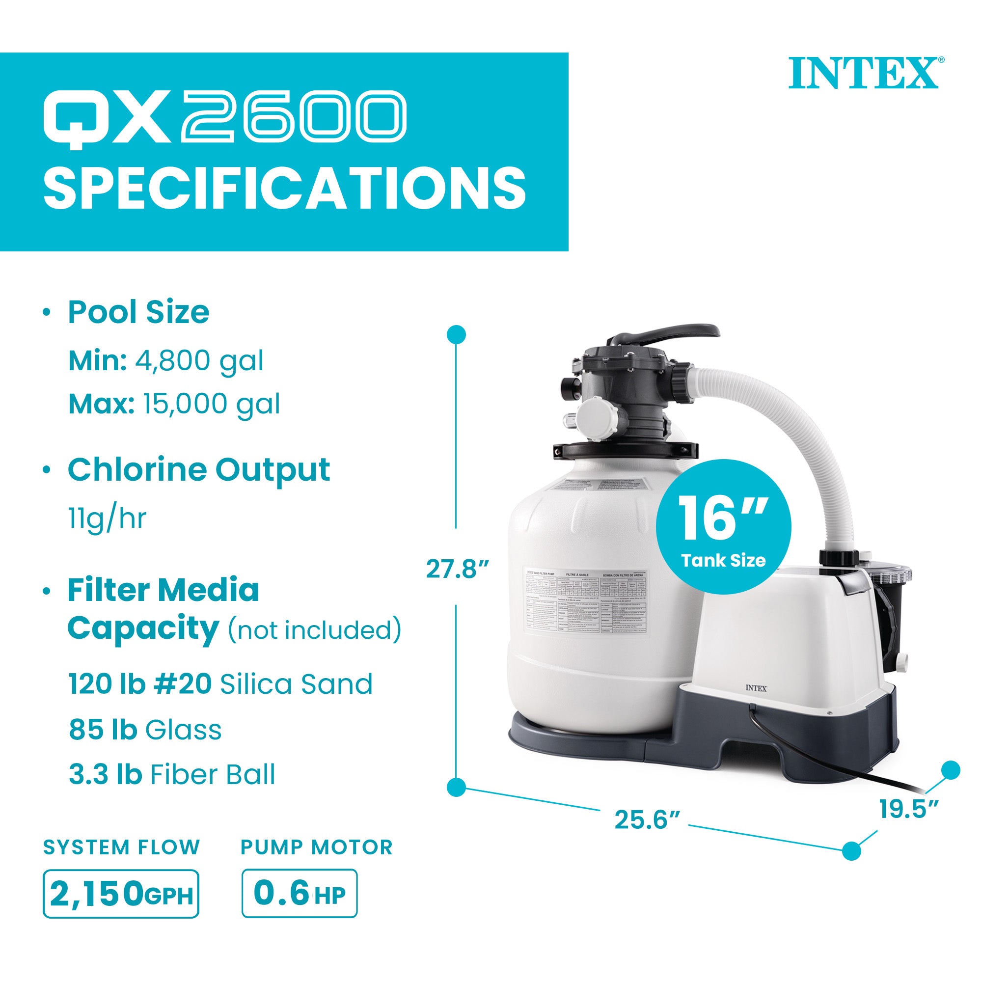Intex 2,650 GPH 16" Krystal Clear Saltwater System and Sand Filter Pump