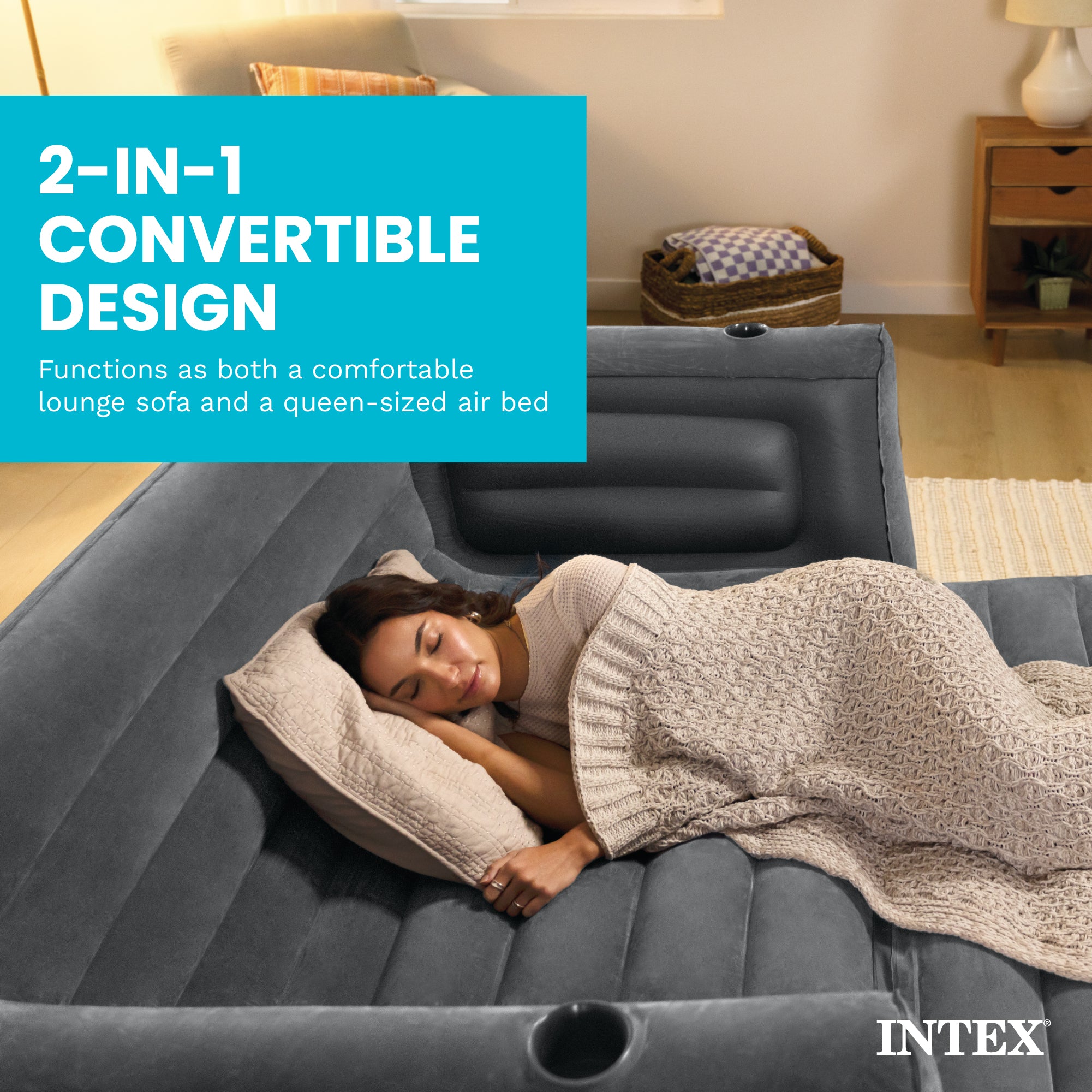 Intex Queen SZ Inflatable PullOut Sofa Bed Sleep Away Futon Couch Gray(Open Box)