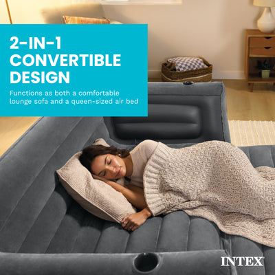 Intex Queen SZ Inflatable PullOut Sofa Bed Sleep Away Futon Couch Gray(Open Box)