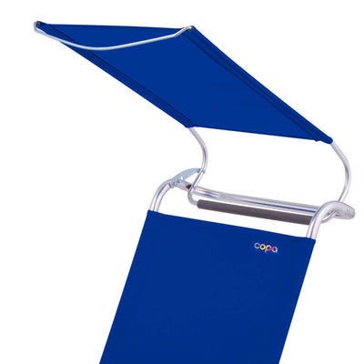 Copa Big Tycoon Aluminum 4 Position Folding Lounge Chair w/ Canopy, Blue (2 Pk)