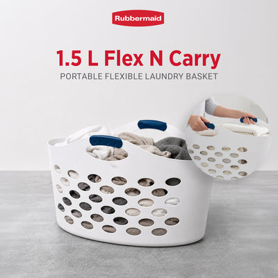 Rubbermaid 1.5 Capacity Flex N Carry Portable Flexible Laundry Basket, White - VMInnovations