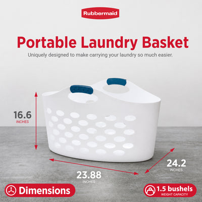 Rubbermaid 1.5 Capacity Flex N Carry Portable Flexible Laundry Basket, White - VMInnovations