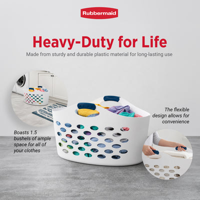 Rubbermaid 1.5 Capacity Flex N Carry Portable Flexible Laundry Basket, White - VMInnovations