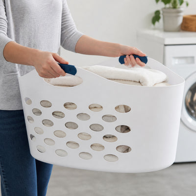 Rubbermaid 1.5 Capacity Flex N Carry Portable Flexible Laundry Basket, White - VMInnovations