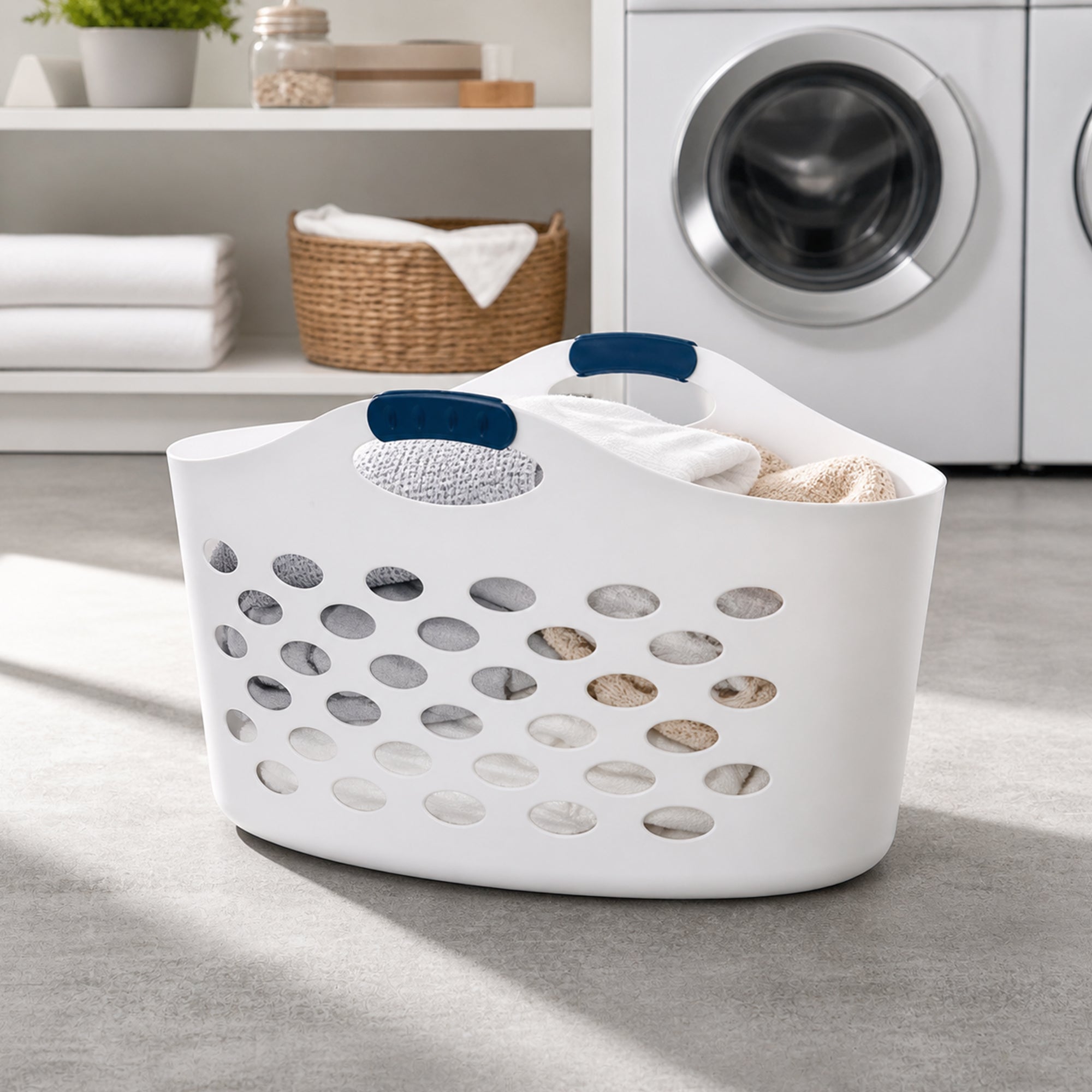 Rubbermaid 1.5 Capacity Flex N Carry Portable Flexible Laundry Basket, White - VMInnovations