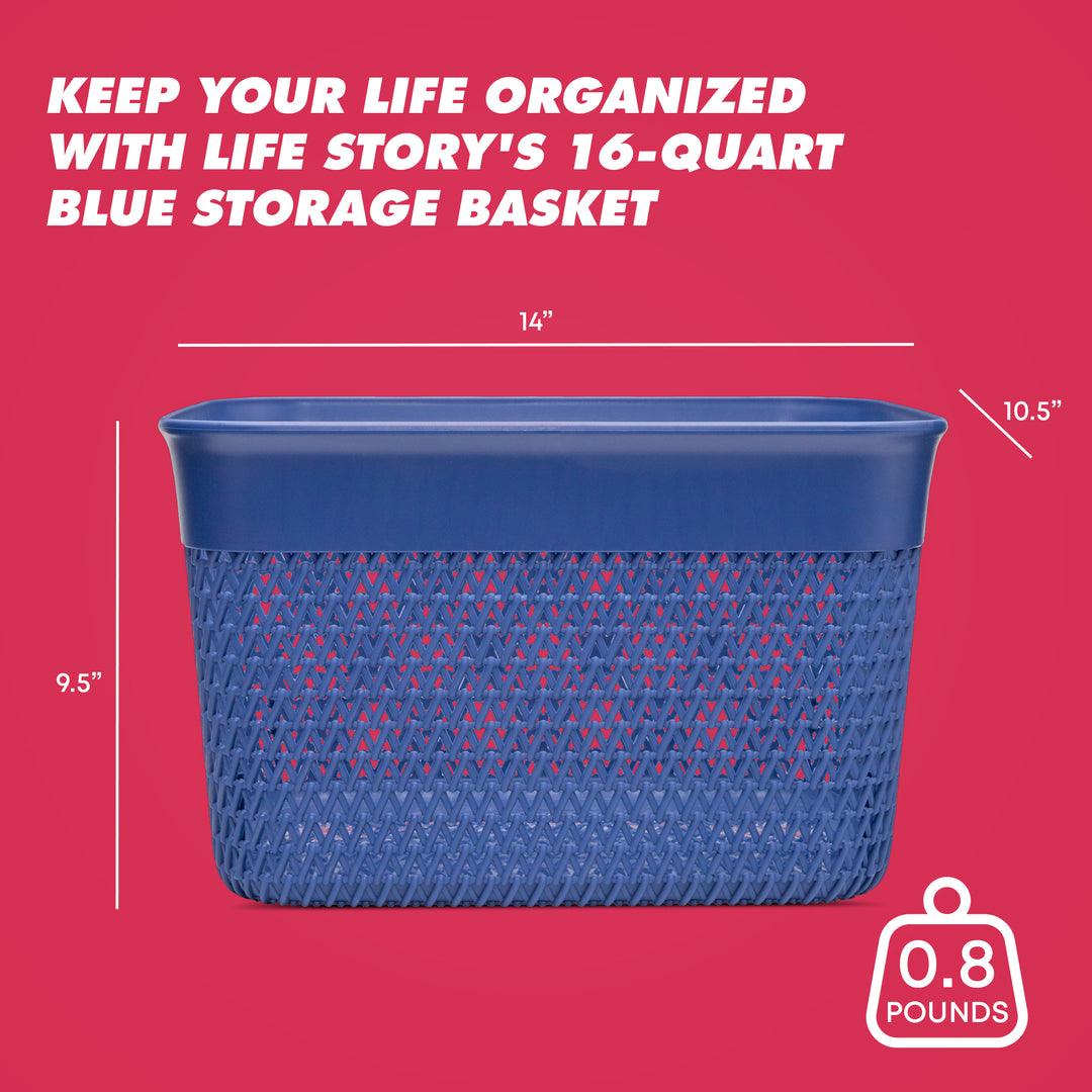 Life Story Lightweight Heavy Duty Storage Woven Trendy Basket 16 Quarts, Blue