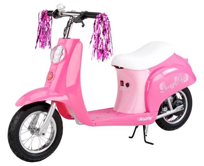Razor Pocket Mod Mini Electric Scooter & Black Helmet & Rainbow Elbow, Knee Pads