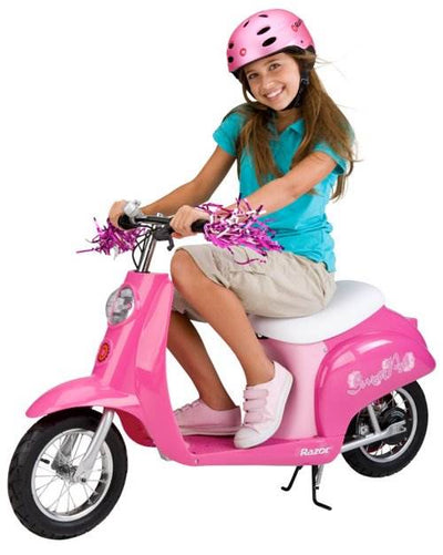 Razor Pocket Mod Mini Electric Scooter & Black Helmet & Rainbow Elbow, Knee Pads