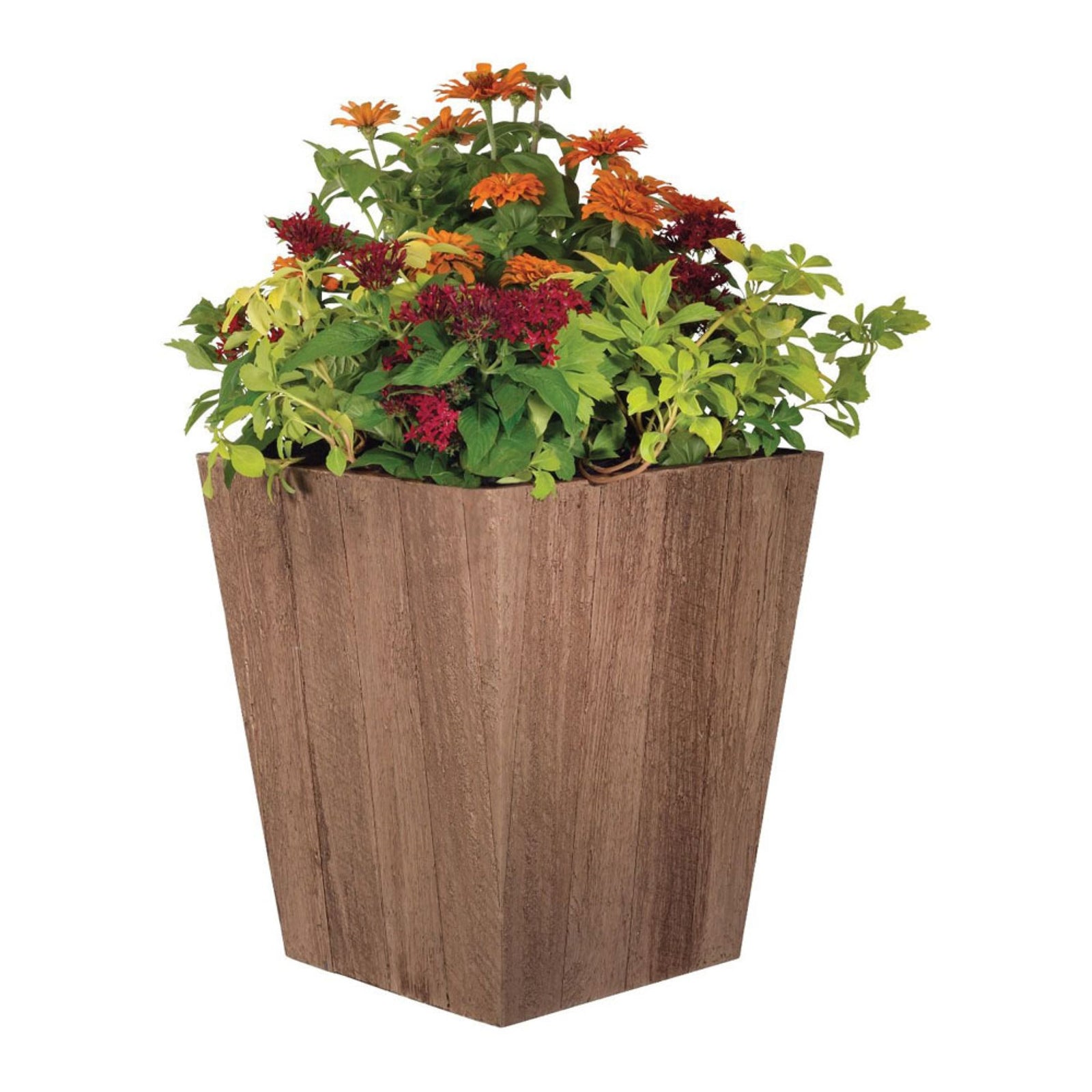 Suncast 16 Inch Farmington Decorative Rustic Wood Finish Garden Planter, Brown - VMInnovations