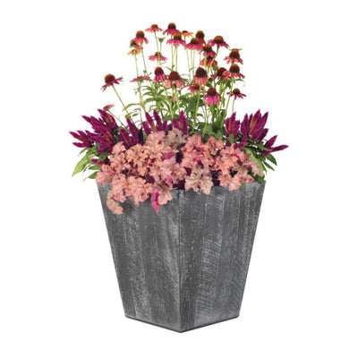 Suncast 16 Inch Farmington Decorative Rustic Wood Finish Garden Planter, Gray - VMInnovations