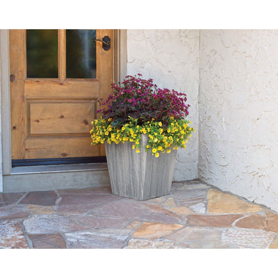 Suncast 16 Inch Farmington Decorative Rustic Wood Finish Garden Planter, White - VMInnovations