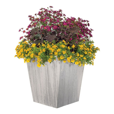 Suncast 16 Inch Farmington Decorative Rustic Wood Finish Garden Planter, White - VMInnovations