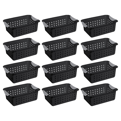 Sterilite Ultra Small Home Organization Storage Basket w/ Holes, Black (12 Pack)