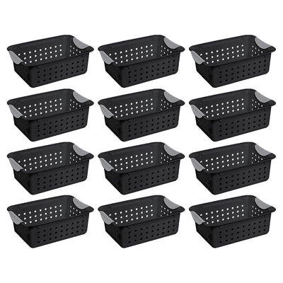 Sterilite Ultra Small Home Organization Storage Basket w/ Holes, Black (12 Pack)
