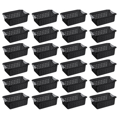 Sterilite Ultra Small Home Organization Storage Basket w/ Holes, Black (24 Pack)