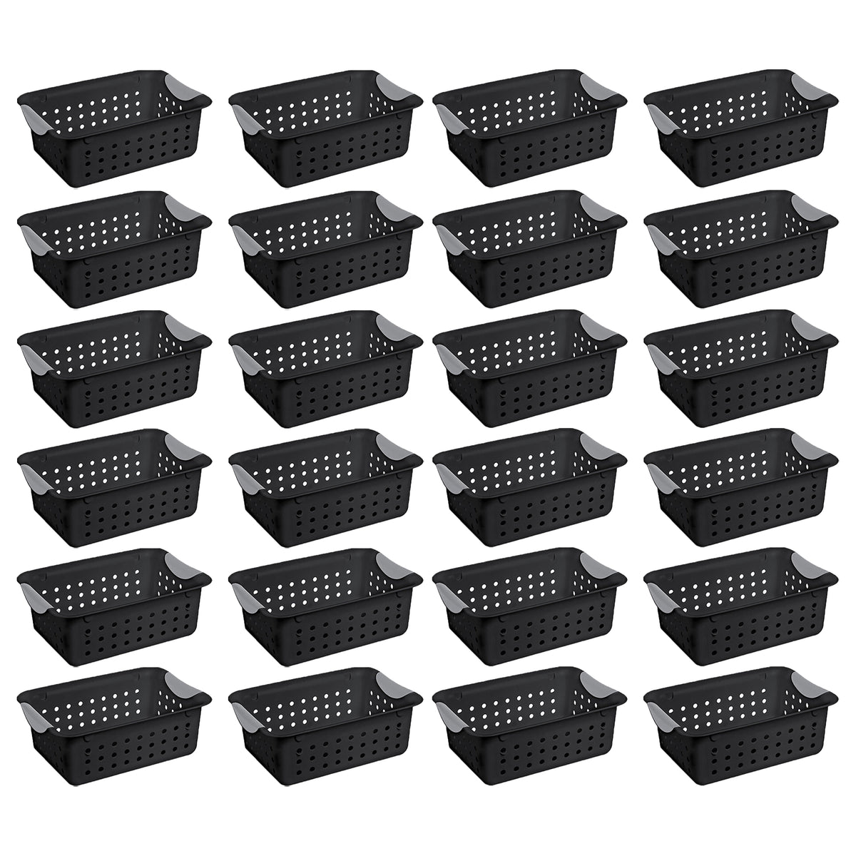 Sterilite Ultra Small Home Organization Storage Basket w/ Holes, Black (24 Pack)