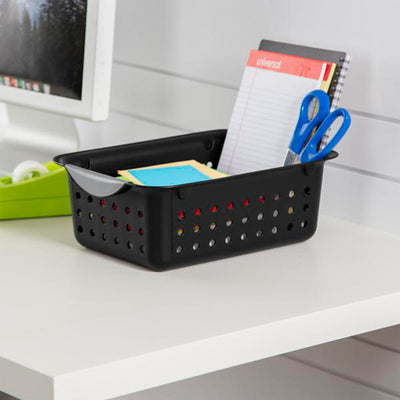 Sterilite Ultra Small Home Organization Storage Basket w/ Holes, Black (24 Pack)