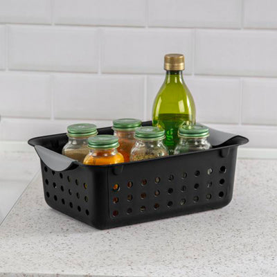 Sterilite Ultra Small Home Organization Storage Basket w/ Holes, Black (24 Pack)