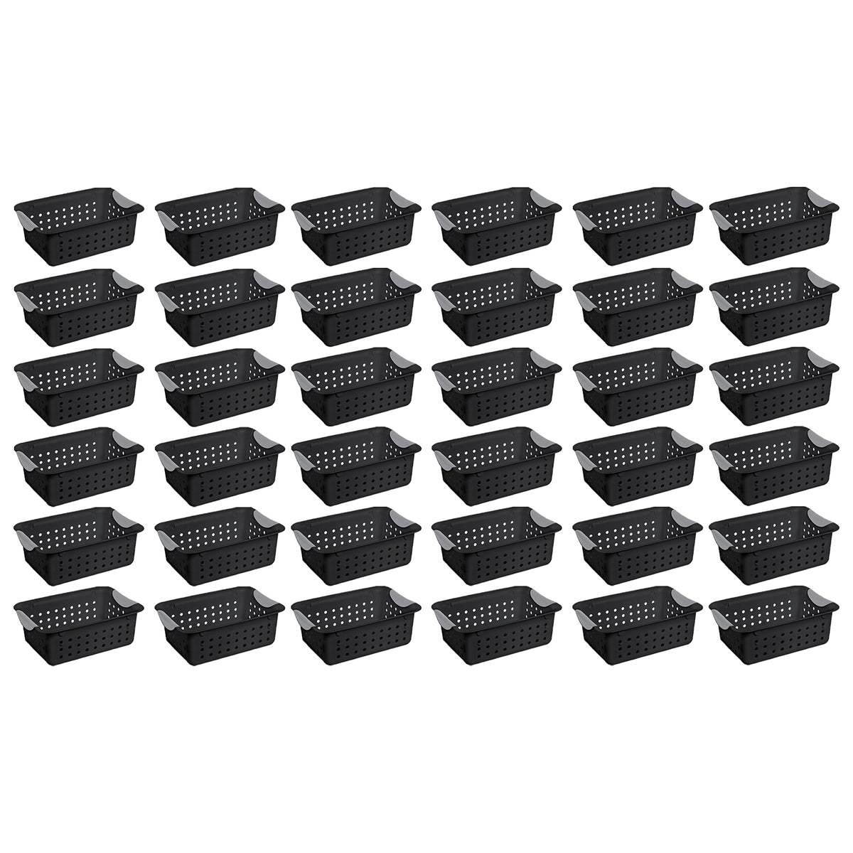 Sterilite Small Home Organization Storage Basket with Holes, Black (36 Pack)