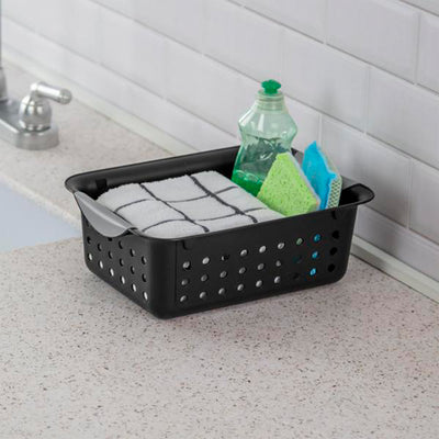Sterilite Small Home Organization Storage Basket with Holes, Black (36 Pack)