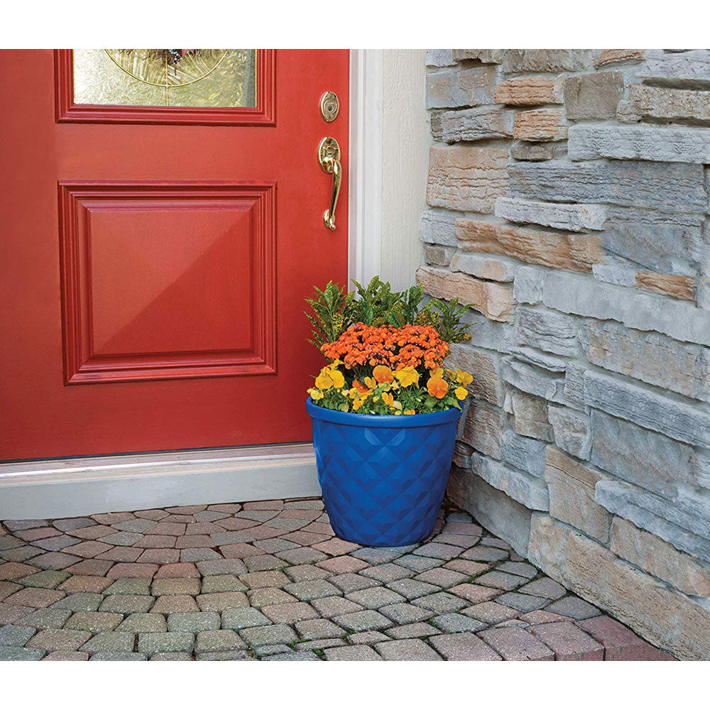 Suncast 16 Inch Pinehurst Decorative Modern Resin Garden Planter (2 Pack), Blue