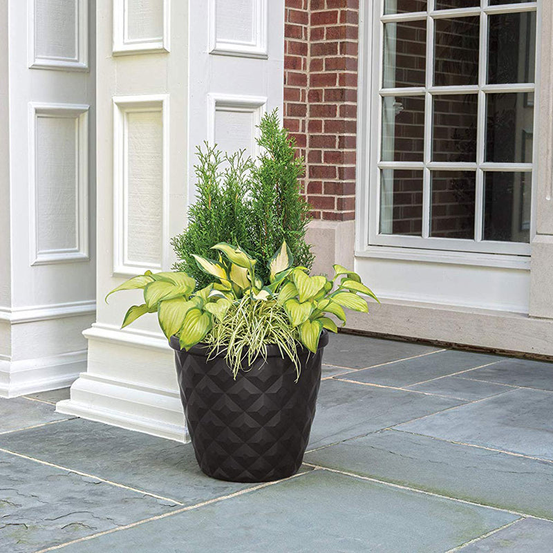 Suncast 16" Pinehurst Decorative Resin Flower Garden Pot Planter, Black (2 Pack)
