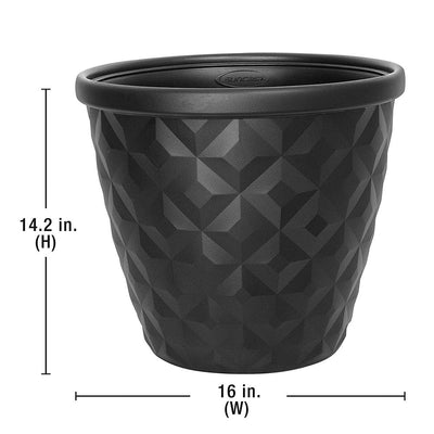 Suncast 16" Pinehurst Decorative Resin Flower Garden Pot Planter, Black (2 Pack)