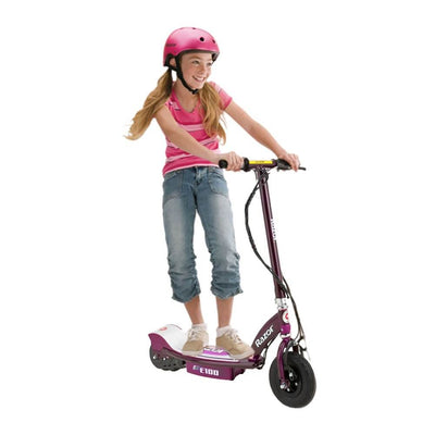 Razor E100 Electric Motorized Scooter, With Child Helmet, Elbow & Knee Pad Set