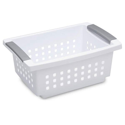 Sterilite 16608008 Small Stacking Basket with Titanium Accents, White - VMInnovations