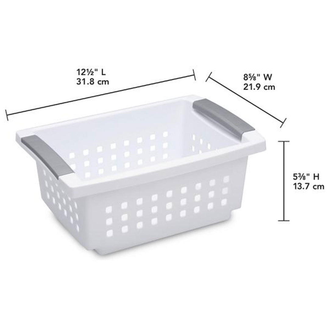 Sterilite Small Stacking Storage Basket with Comfort Grip Handles, 8 Pack, White