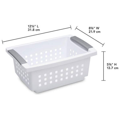 Sterilite Small Stacking Storage Basket with Comfort Grip Handles, 8 Pack, White