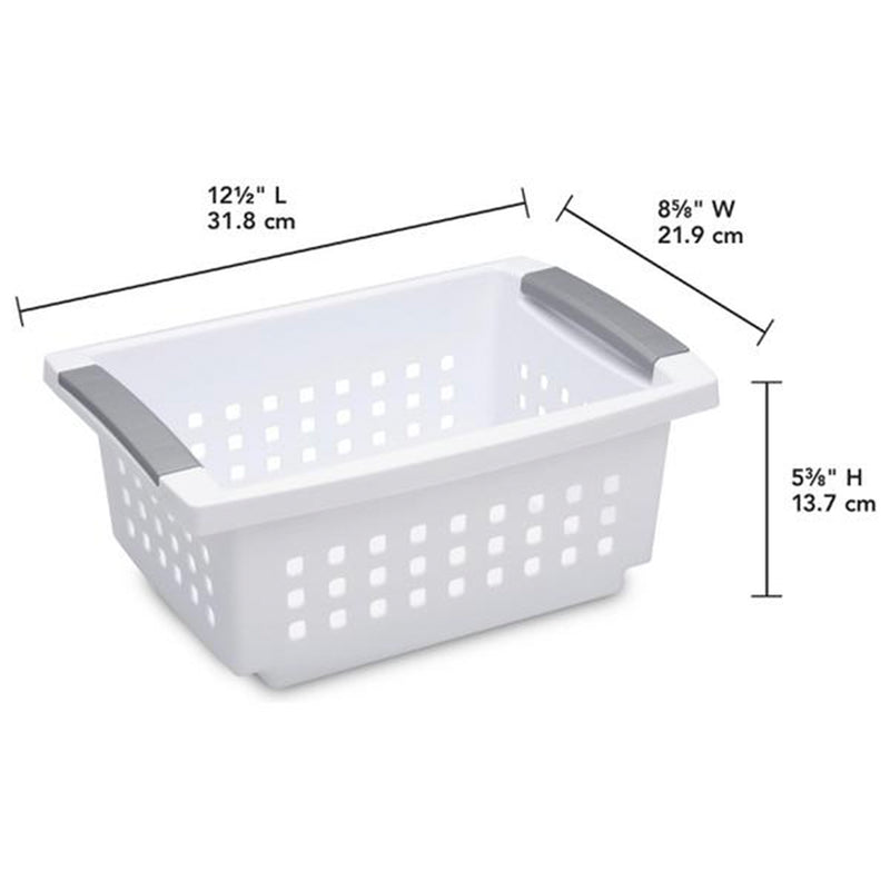 Sterilite Small Stacking Storage Basket with Comfort Grip Handles, White, 8 Pack